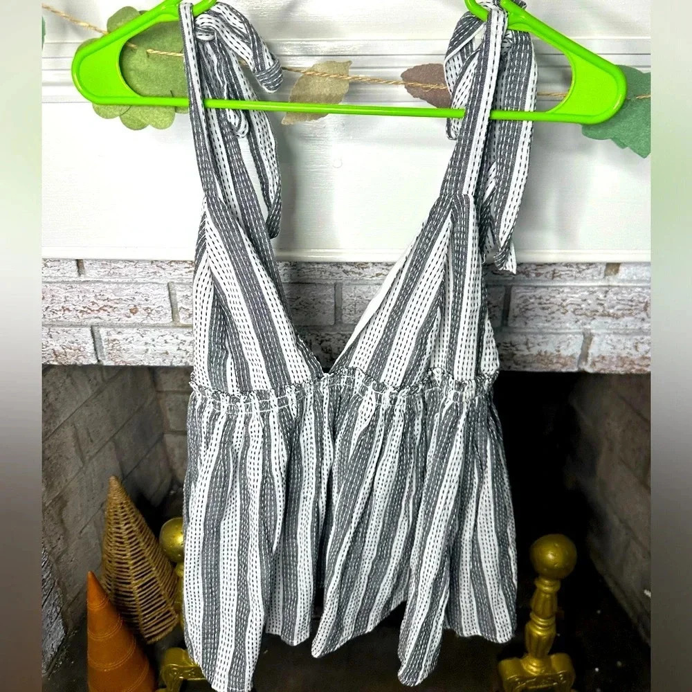 REVOLVE Gray and White Striped Tie-Shoulder Tank Top